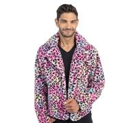Chaks - Men's Leo Jacket, Faux Fur Coat with Leopard Print
