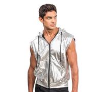 Chaks - Mottoparty Metallic Sleeveless Hooded Jacket with Zipper for Festival Party Disco
