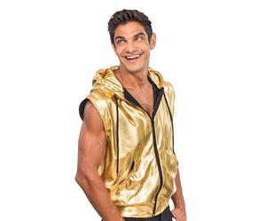 Chaks - Mottoparty Metallic Sleeveless Hooded Jacket with Zipper for Festival Party Disco