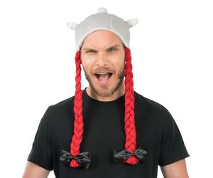 Chaks - Obelix Helm Jungen, offizeilles Asterix und Obelix Kostüm Accessoire, Stoffhelm mit Zöpfen für Karneval und Comic Con