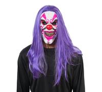 Chaks - Psycho Clown Mask with Hair, Horror Mask Made of Latex with Synthetic Hair, Costume Accessories for Halloween and Carnival