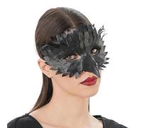 Chaks - Raven Mask Made of Faux Leather, Half Mask with Feather Look and Beak, Costume Accessories for Halloween and Carnival