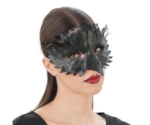 Chaks - Raven Mask Made of Faux Leather, Half Mask with Feather Look and Beak, Costume Accessories for Halloween and Carnival