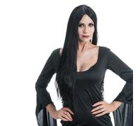 Chaks - Wednesday Morticia Addams Straight Long Black Synthetic Wig Costume Accessory