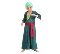 Chaks One Piece Pirate Lorenor Zoro Costume for Children, Size 128-152, Anime Fancy Dress, Carnival, Cosplay, One Piece (152), Green