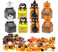 CHALA 24pcs Halloween Sweet Boxes,Trick or Treat Box Candy Chocolate Cookies Snack Gift Favor with Catoon Ghost,Spider,Pumpkin,Black Cat Pattern for Kids Halloween Party Decoration Supplies