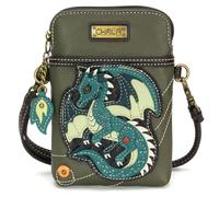 CHALA Cell Phone Crossbody Purse-Women PU Leather/Canvas Multicolor Handbag with Adjustable Strap, Turquoise Dragon - Olive, One Size, Chala Cell Phone Crossbody Purse