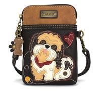 CHALA Crossbody Cell Phone Purse-Women Canvas and PU Leather Multicolor Handbag with Adjustable Strap, Shih Tzu - Dark Brown, Cellphone Crossbody