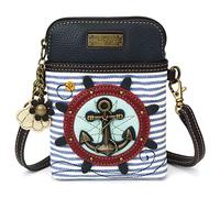 CHALA Crossbody Cell Phone Purse - Women PU Leather Multicolor Handbag with Adjustable Strap - Anchor - Blue & White Stripe
