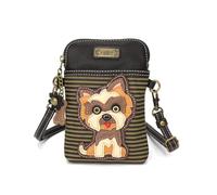CHALA Crossbody Cell Phone Purse - Women PU Leather Multicolor Handbag with Adjustable Strap, Brown/Grey Striped Yorkshire