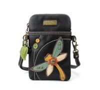 CHALA Crossbody Cell Phone Purse - Women PU Leather Multicolor Handbag with Adjustable Strap - Dragonfly - Black