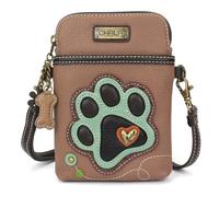 CHALA Crossbody Cell Phone Purse - Women PU Leather Multicolor Handbag with Adjustable Strap - Paw Print Brown