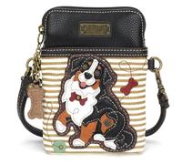 CHALA Dog Collection Cell Phone Crossbody Purse-Women PU Leather/Canvas Multicolor Handbag with Adjustable Strap, Bernese Mountain Dog - Brown Stripe, One Size