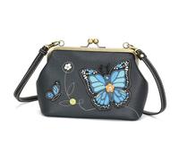 CHALA Kisslock Crossbody Purse Womens RFID Protected Faux Leather Handbag with Adjustable Strap, Blue Butterfly - Navy, One Size, Chala Kisslock Crossbody Purse