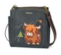 CHALA Merry Messenger RFID Protected Women Faux Leather Shoulder Purse with Adjustable Crossbody Strap, Highland Cow - Navy, One Size