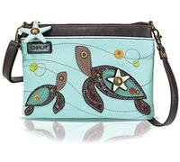 CHALA Mini Crossbody Handbag, Multi Zipper, Pu Leather, Small Shoulder Purse Adjustable Strap - Turtle - Light Blue