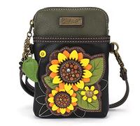 CHALA Plant Life Collection Cell Phone Crossbody Purse-Women PU Leather/Canvas Multicolor Handbag with Adjustable Strap - Sunflower Group - black