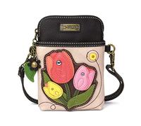 CHALA Plant Life Collection Cell Phone Crossbody Purse-Women PU Leather/Canvas Multicolor Handbag with Adjustable Strap - Tulip - ivory