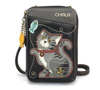 CHALA Wallet Crossbody Cell Phone Purse - Women Faux Leather Multicolor Handbag with Adjustable Strap, Gray Tabby Cat - Black, One Size