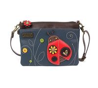 CHALA Women's Mini Crossbody Handbag, Multi Zipper, Pu Leather, Small Shoulder Purse Adjustable Strap, Ladybug - Navy