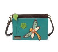 CHALA Women's Mini Crossbody Handbag, Multi Zipper, Pu Leather, Small Shoulder Purse Adjustable Strap - Turquoise Dragonfly