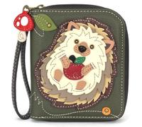 CHALA Zip Around Wallet, Wristlet, 8 Credit Card Slots, Sturdy Pu Leather, Hedgehog A - Olive, One Size