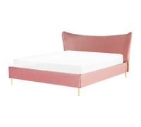Beliani Bed Velvet Chaleix 180 X 200 Cm (Eu Super King) Peach Pink