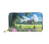 Chalet In The Grassland Pattern, Women'S Wallet, Long Clutch Wallet, Credit Card Holder Wallet, Travel Coin Purse, Black, One Size