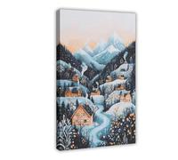 Chalet in The Snowy Mountains Canvas Poster Bedroom Decor Landscape Office Room Decor Gift 20x30inch(50x75cm)