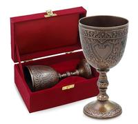 Chalice Chic Antique Bronze Brass Goblet - Handcrafted Vintage-Style Engraved Wine Chalice with Floral & Heart Motif Decorative Cup with Velvet Gift Box for Temple, Bar, Ritual & Gifting