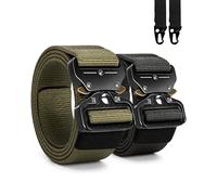 Chalier 2 Pack Quick Release Tactica Belt for Men, Military Work Nylon Belts with Heavy Duty Seatbelt Buckle, No Holes Adjustable Trim to Fit, Gifts for Husband Son Boyfriend, Army Green + Black