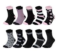 Chalier Cozy 10 Pairs Women's Socks with Multi Stripe Dot and Heart Patterns, Colorful Classic Ladies Socks Perfect Gifts for Women. One Size (Mixed color 1)