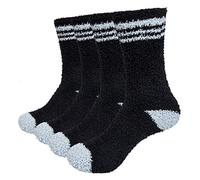 Chalier Cozy 4 Pairs Mens Fluffy Socks Winter Thermal Slipper Socks Warm Home Fuzzy Bed Socks Presents for Men Women One Size Red5