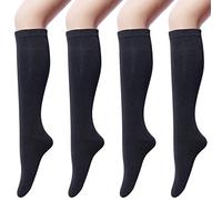 Chalier Cozy 4 Pairs Women's Cotton Knee High Socks Casual Thigh High Socks Knit Over the Knee Long Sock Black Sock