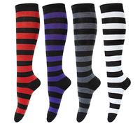 Chalier Cozy 4 Pairs Women's Cotton Knee High Socks Casual Thigh High Socks Knit Over the Knee Long Sock Black Sock