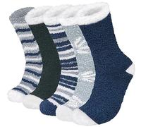 Chalier Cozy 5 Pairs Mens Fluffy Socks Warm Winter Thermal Slipper Socks Pure Color Presents for Men Women