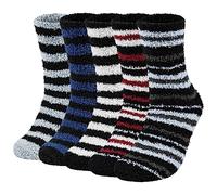 Chalier Cozy 5 Pairs Mens Fluffy Socks Warm Winter Thermal Slipper Socks Pure Color Presents for Men Women