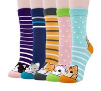 Chalier Cozy 5 Pairs Women Socks Cute Cat Dog Ladies Sock Animal Themed Patterns Gifts for Women Novelty Funny Cotton,One Size(Z3-mix cats)