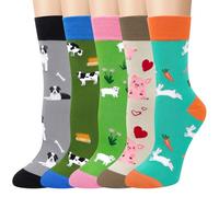 Chalier Cozy 5 Pairs Women Socks Cute Cat Dog Ladies Sock Animal Themed Patterns Gifts for Women Novelty Funny Cotton,One Size(Z6-ranch theme)