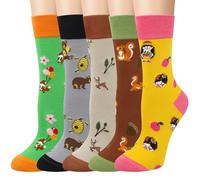 Chalier Cozy 5 Pairs Women Socks Cute Cat Dog Ladies Sock Animal Themed Patterns Gifts for Women Novelty Funny Cotton,One Size(Z5-forest theme)