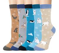 Chalier Cozy 5 Pairs Women Socks Cute Cat Dog Ladies Sock Animal Themed Patterns Gifts for Women Novelty Funny Cotton,One Size(Z7-polar theme)