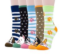 Chalier Cozy 5 Pairs Women Socks Cute Cat Dog Ladies Sock Animal Themed Patterns Gifts for Women Novelty Funny Cotton,One Size(Z4-mix dogs)