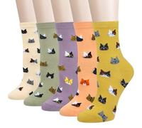 Chalier Cozy 5 Pairs Women Socks Funny Cute Animal Ladies Socks Cat Dog Sock Gifts for Women, One Size (Purple)