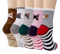 Chalier Cozy 5 Pairs Women Socks Funny Cute Animal Ladies Socks Cat Dog Sock Gifts for Women, One Size (White)