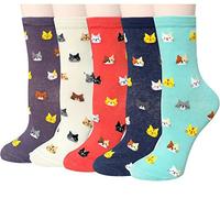 Chalier Cozy 5 Pairs Women Socks Funny Cute Animal Ladies Socks Cat Dog Sock Gifts for Women, One Size (Beige)
