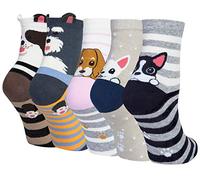 Chalier Cozy 5 Pairs Women Socks Funny Cute Animal Ladies Socks Cat Dog Sock Gifts for Women, One Size (stripe)