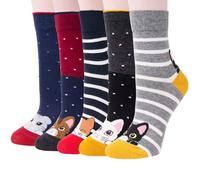 Chalier Cozy 5 Pairs Women Socks Funny Cute Animal Ladies Socks Cat Dog Sock Gifts for Women, One Size (5pairs-red)