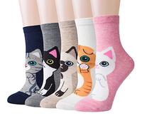 Chalier Cozy 5 Pairs Women Socks Funny Cute Animal Ladies Socks Cat Dog Sock Gifts for Women, One Size (Pink)