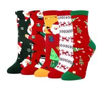 Chalier Cozy 5 Pairs Women Socks Funny Cute Animal Ladies Socks Cat Dog Socks Gifts for Women, One Size (Christmas 1)
