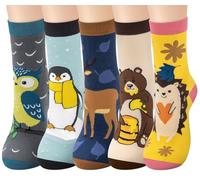 Chalier Cozy 5 Pairs Womens Cotton Animal Socks Cute Dog Cat Funny Novelty Socks Gifts for Women, One Size (Big Penguin)